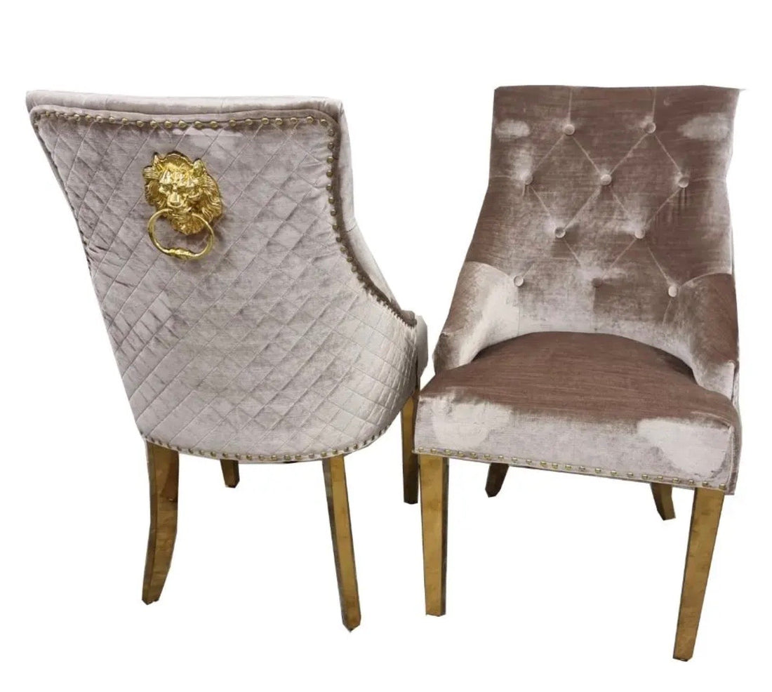 Louis Gold Frame Dining Table with 4 or 6 Bentley Gold and Champagne Chairs - The Outlet Home