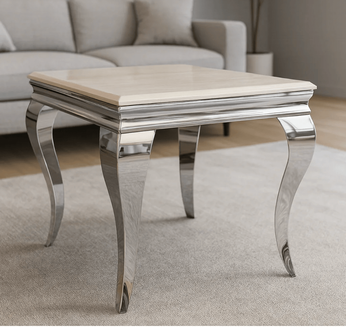 Louis Lamp Table Cream Marble - The Outlet Home