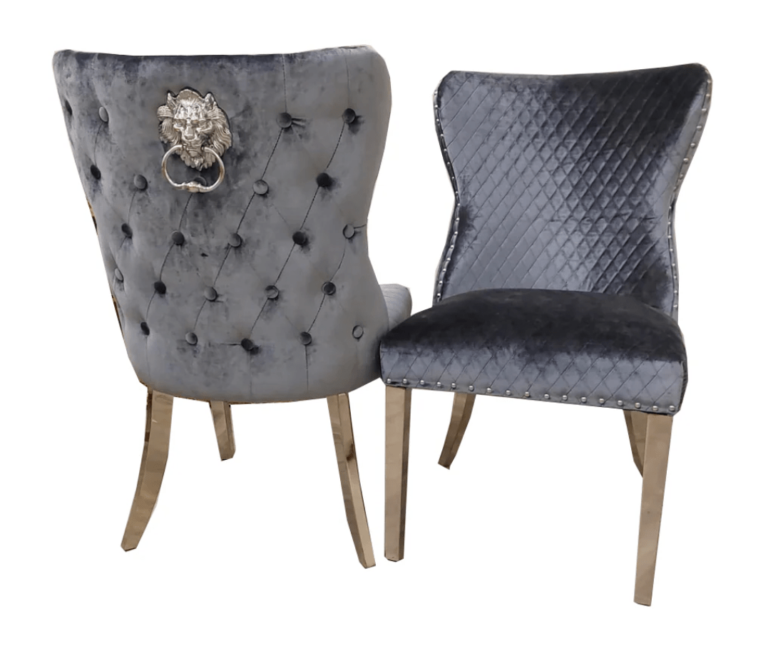 Louis Round Marble Dining Set with 4 Chelsea Chairs Grey Shimmer - The Outlet Home
