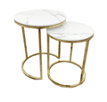 Lux Nest of 2 Tall Gold End Tables with Polar White Sintered Stone Tops - The Outlet Home