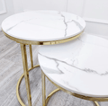 Lux Nest of 2 Tall Gold End Tables with Polar White Sintered Stone Tops - The Outlet Home