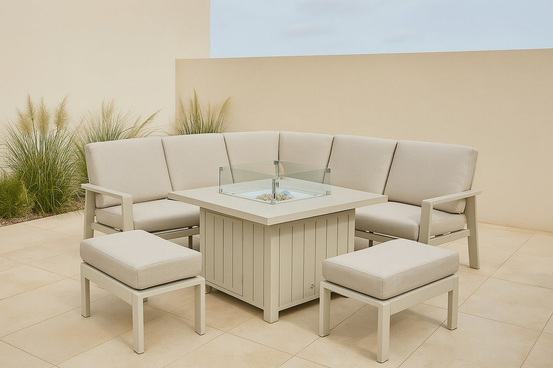 Luxury Jumeirah Aluminium Corner Sofa Set with Fire Pit Table - The Outlet Home