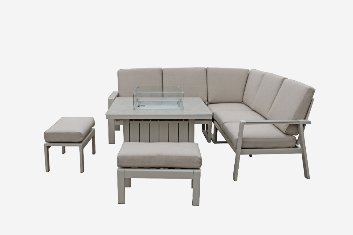 Luxury Jumeirah Aluminium Corner Sofa Set with Fire Pit Table - The Outlet Home