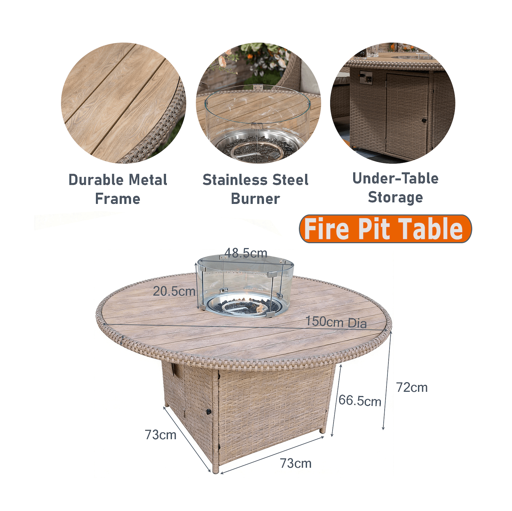 Marbella Natural 6 Seat Rattan Fire Pit Garden Furniture - The Outlet Home