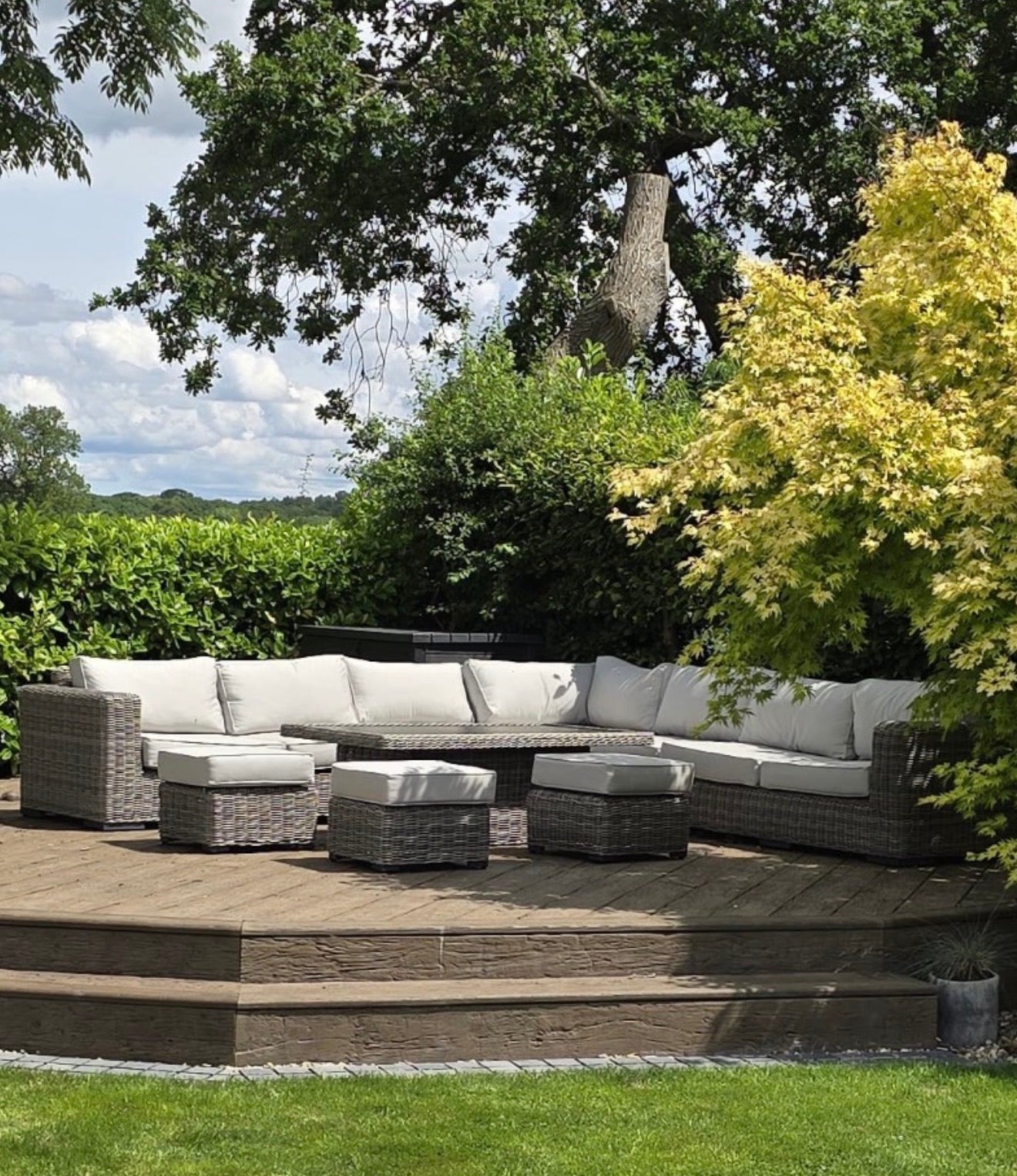 Marseille Grande Luxury Modular Corner Sofa with Rise and Fall Dining Table in Natural Grey - Order by 21st July for Free Parasol & Weather Cover - The Outlet Home