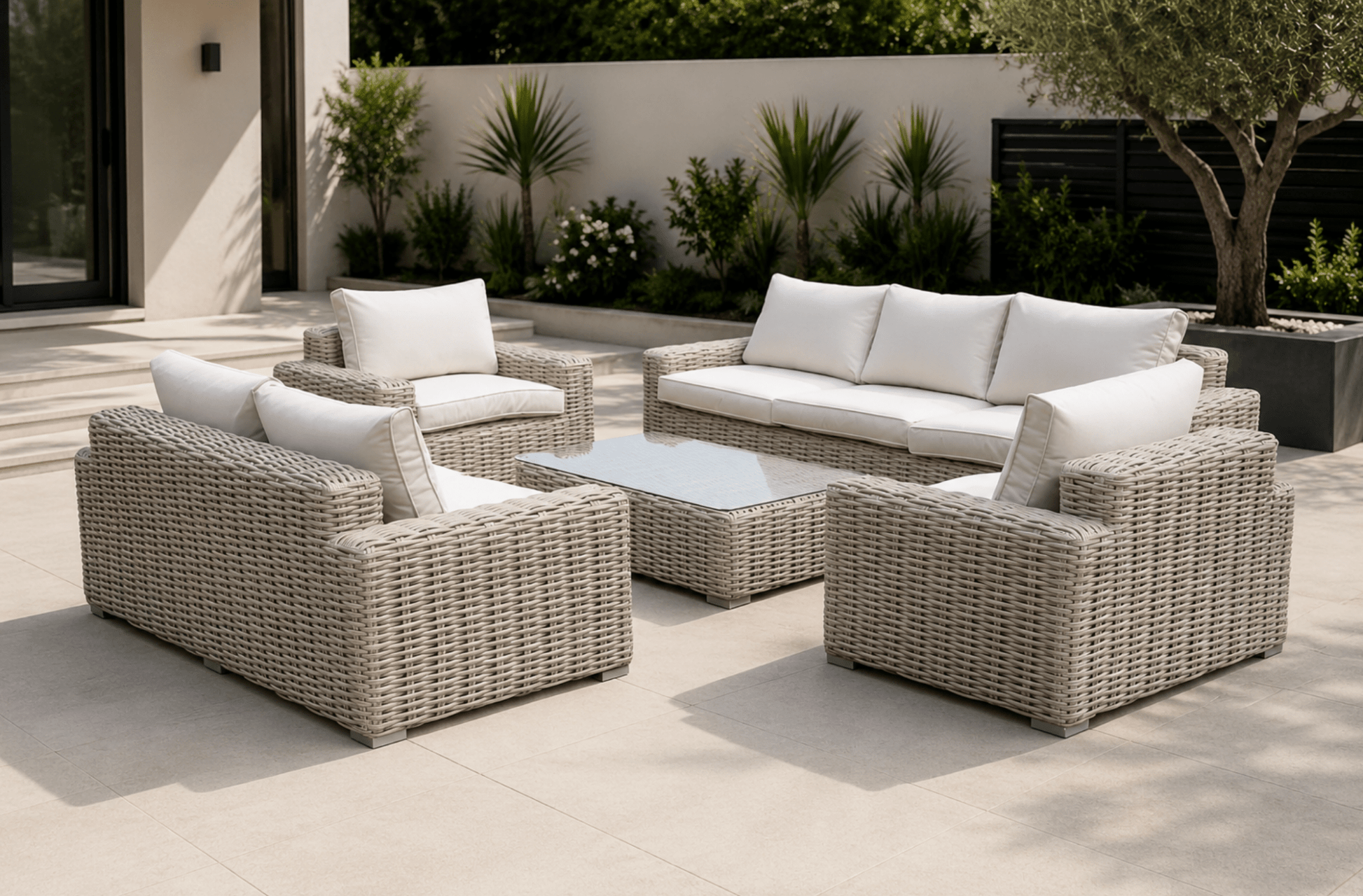 Marseille Grande Luxury Sofa Set – Light Natural Bamboo Weave | Premium Aluminium Garden Furniture - Pre-order due end of July - The Outlet Home