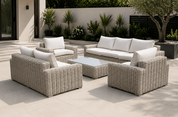 Marseille Grande Luxury Sofa Set – Light Natural Bamboo Weave | Premium Aluminium Garden Furniture - Pre-order due end of July - The Outlet Home