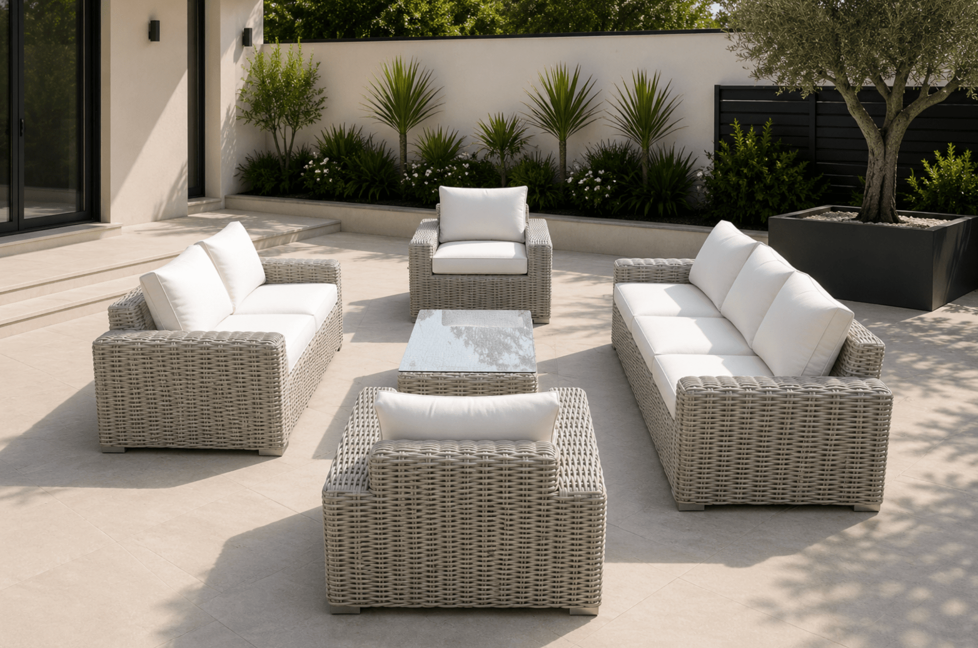 Marseille Grande Luxury Sofa Set – Light Natural Bamboo Weave | Premium Aluminium Garden Furniture - Pre-order due end of July - The Outlet Home