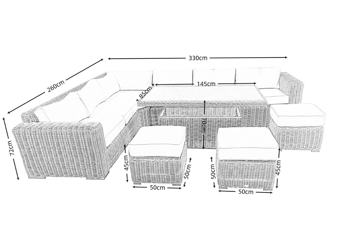 Marseille Luxury Modular Corner Sofa with Rise and Fall Dining Table in Natural Grey - Pre - order end of April - Order by 12th March for Free Parasol & Weather Cover - The Outlet Home