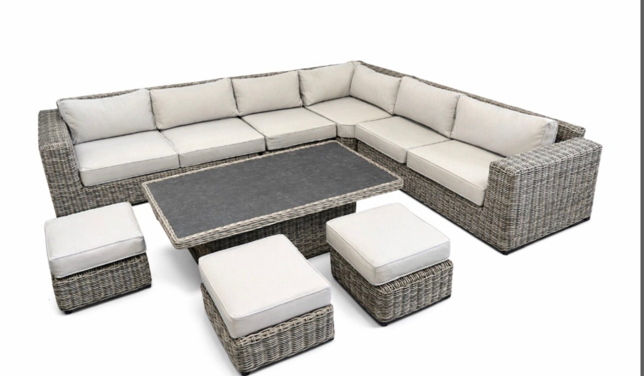 Marseille Luxury Modular Corner Sofa with Rise and Fall Dining Table in Natural Grey - Pre - order end of April - Order by 12th March for Free Parasol & Weather Cover - The Outlet Home