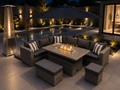 Marseille Luxury Modular Corner Sofa with Rise and Fall Fire Pit Dining Table in Natural Grey - Order by 17th July for Free Parasol & Weather Cover - The Outlet Home