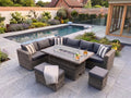 Marseille Luxury Modular Corner Sofa with Rise and Fall Fire Pit Dining Table in Natural Grey - Order by 17th July for Free Parasol & Weather Cover - The Outlet Home