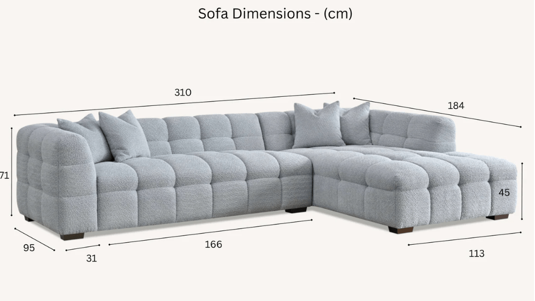 Maya Right Hand Corner Group in Oatmeal Boucle Fabric - The Outlet Home