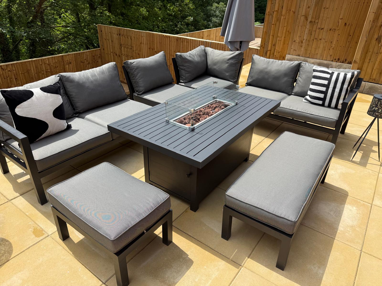 Miami Aluminium Corner Sofa Set with Fire Pit Table - The Outlet Home