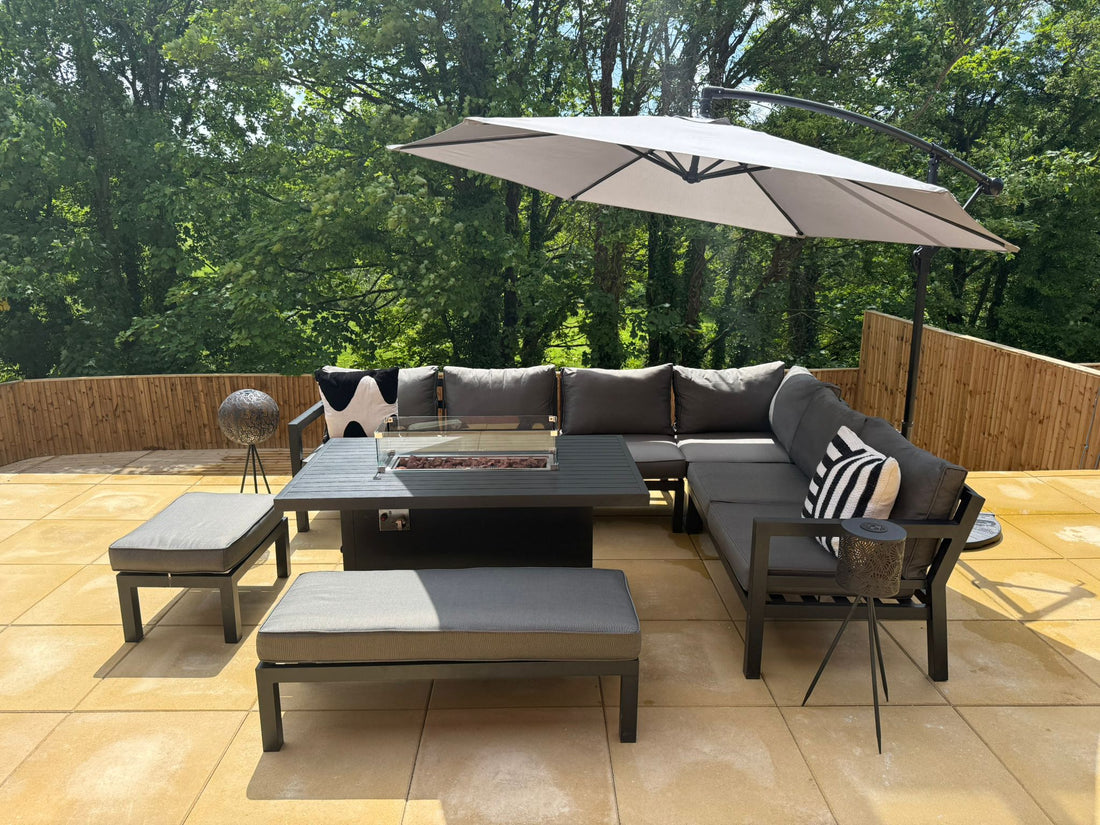 Miami Aluminium Corner Sofa Set with Fire Pit Table - The Outlet Home