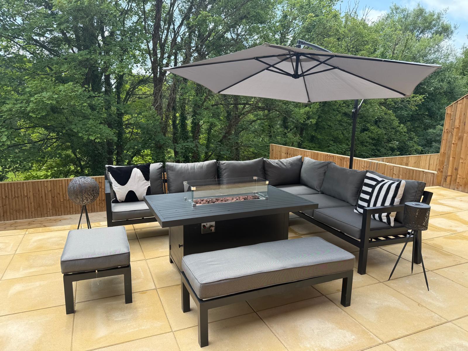 Miami Aluminium Corner Sofa Set with Fire Pit Table - The Outlet Home