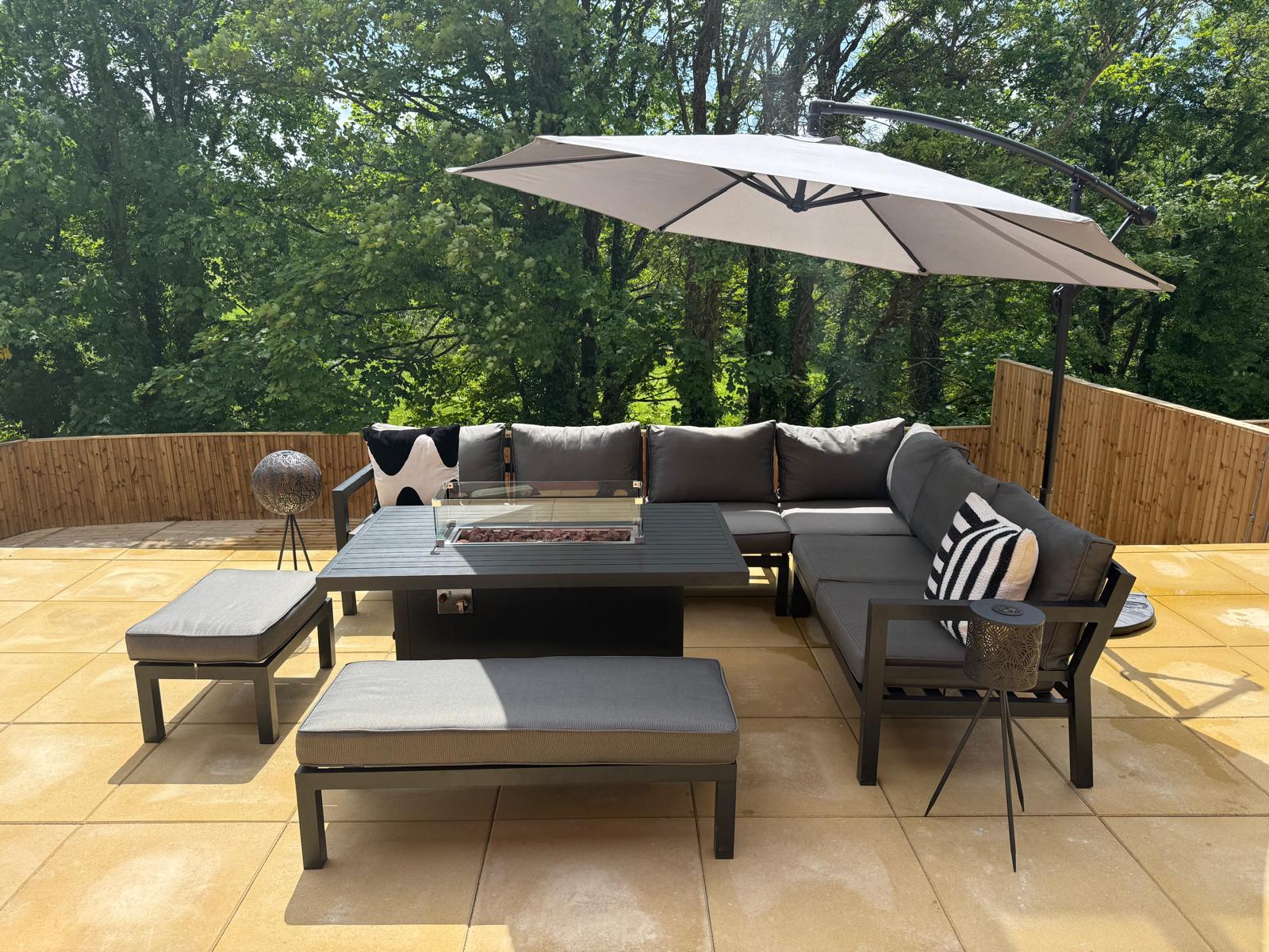 Miami Aluminium Corner Sofa Set with Fire Pit Table - The Outlet Home
