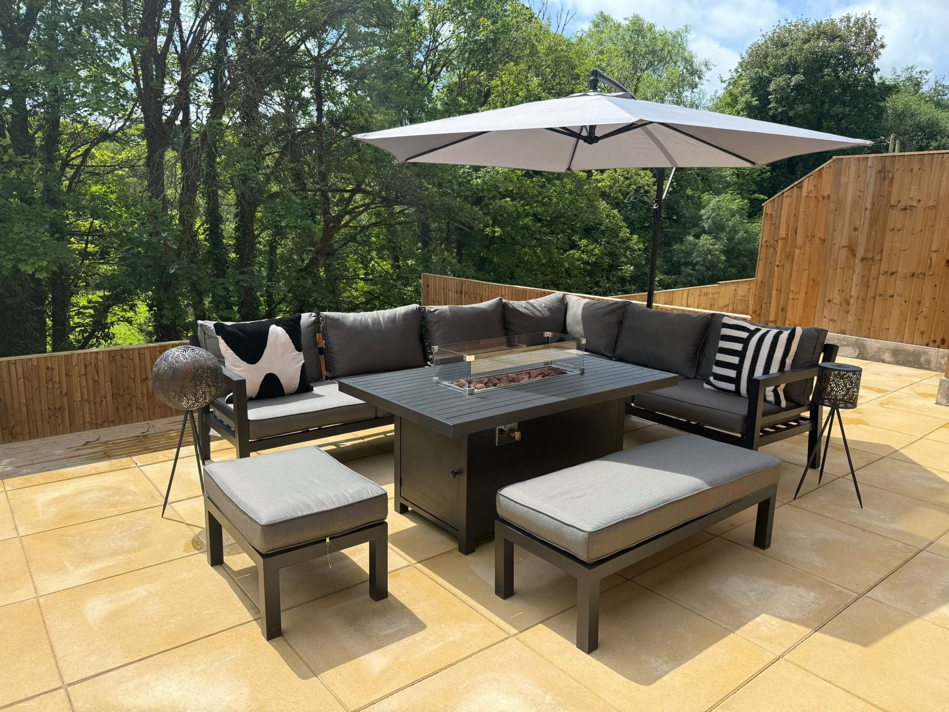 Miami Aluminium Corner Sofa Set with Fire Pit Table - The Outlet Home