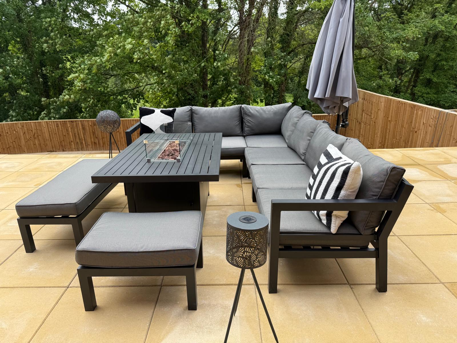 Miami Aluminium Corner Sofa Set with Fire Pit Table - The Outlet Home