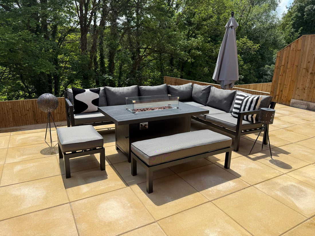 Miami Aluminium Corner Sofa Set with Fire Pit Table - The Outlet Home
