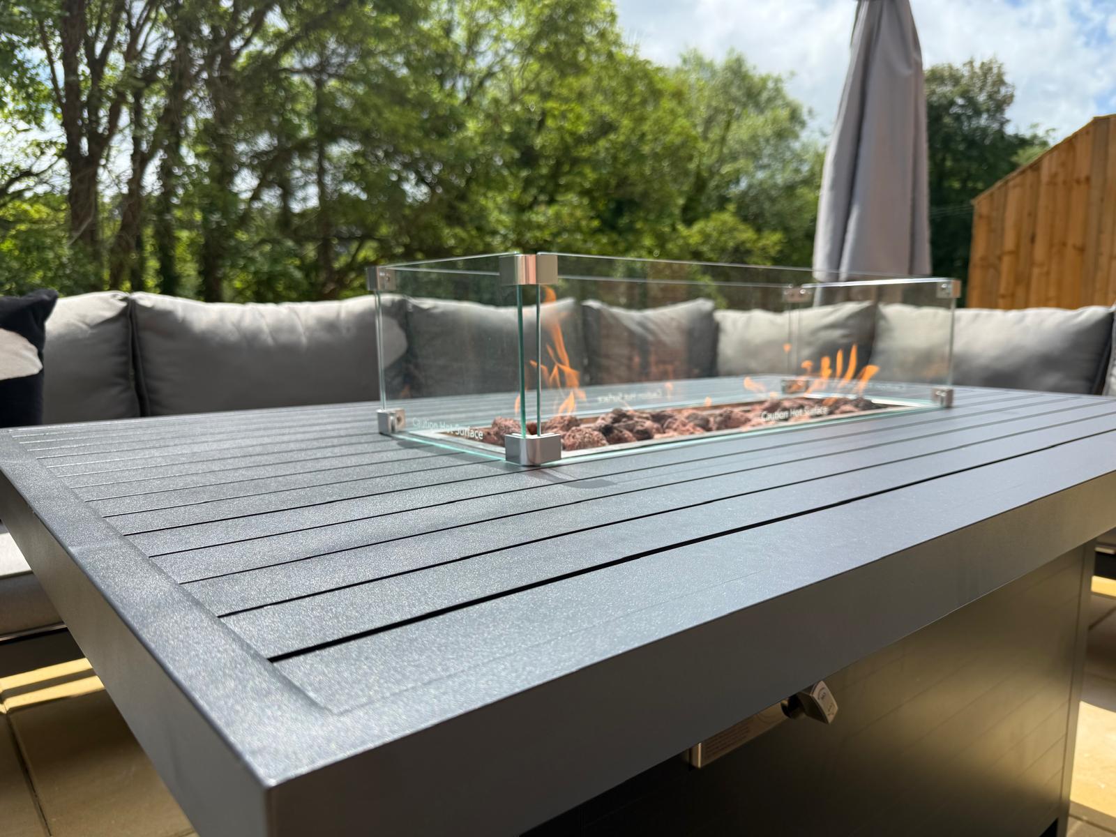 Miami Aluminium Corner Sofa Set with Fire Pit Table - The Outlet Home