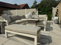 Miami Aluminium Corner Sofa Set with Fire Pit Table in Natural - Pre - order due end of July - Order by 26th May for Free Parasol & Weather Cover - The Outlet Home
