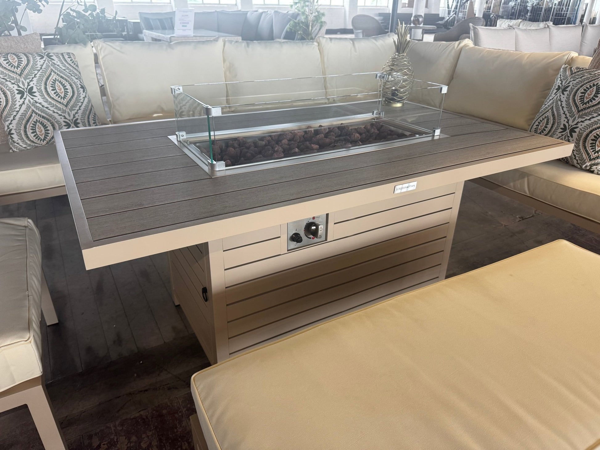 Miami Beige Aluminium Corner Sofa Set with Fire Pit Table - The Outlet Home