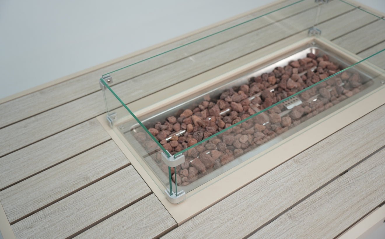 Miami Beige Aluminium Corner Sofa Set with Fire Pit Table (Pre - order due end of July) - The Outlet Home