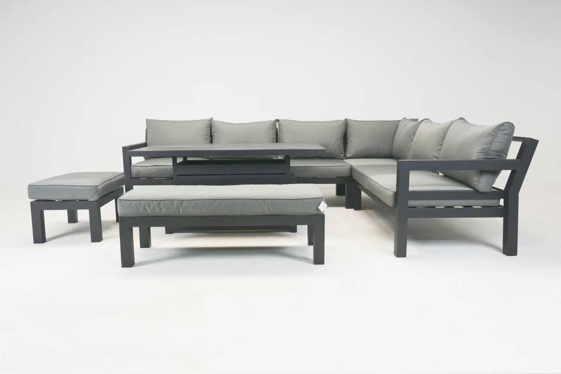 Miami Grey Aluminium Corner Sofa Set with Rise & Fall Dining Table - Pre Order End of May - The Outlet Home