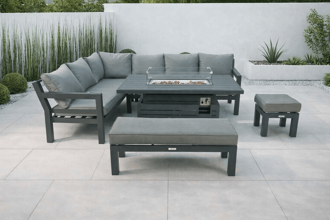 Miami Nano Edition with Rise & Fall Fire Pit Dining Set - Pre Order End of May - The Outlet Home