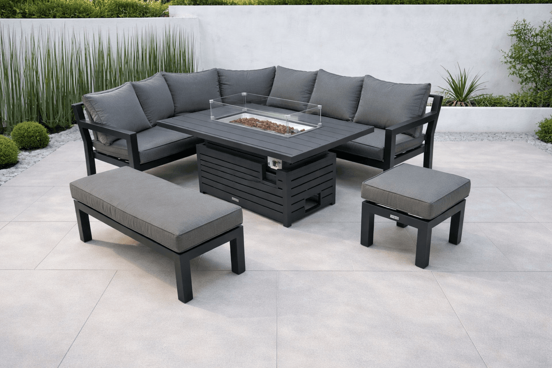Miami Nano Edition with Rise & Fall Fire Pit Dining Set - Pre Order End of May - The Outlet Home