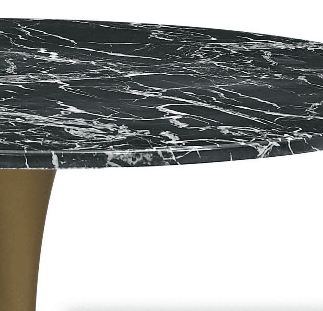 Modern Black Round Artificial Marble Dining Table with Gold base 100cm - The Outlet Home