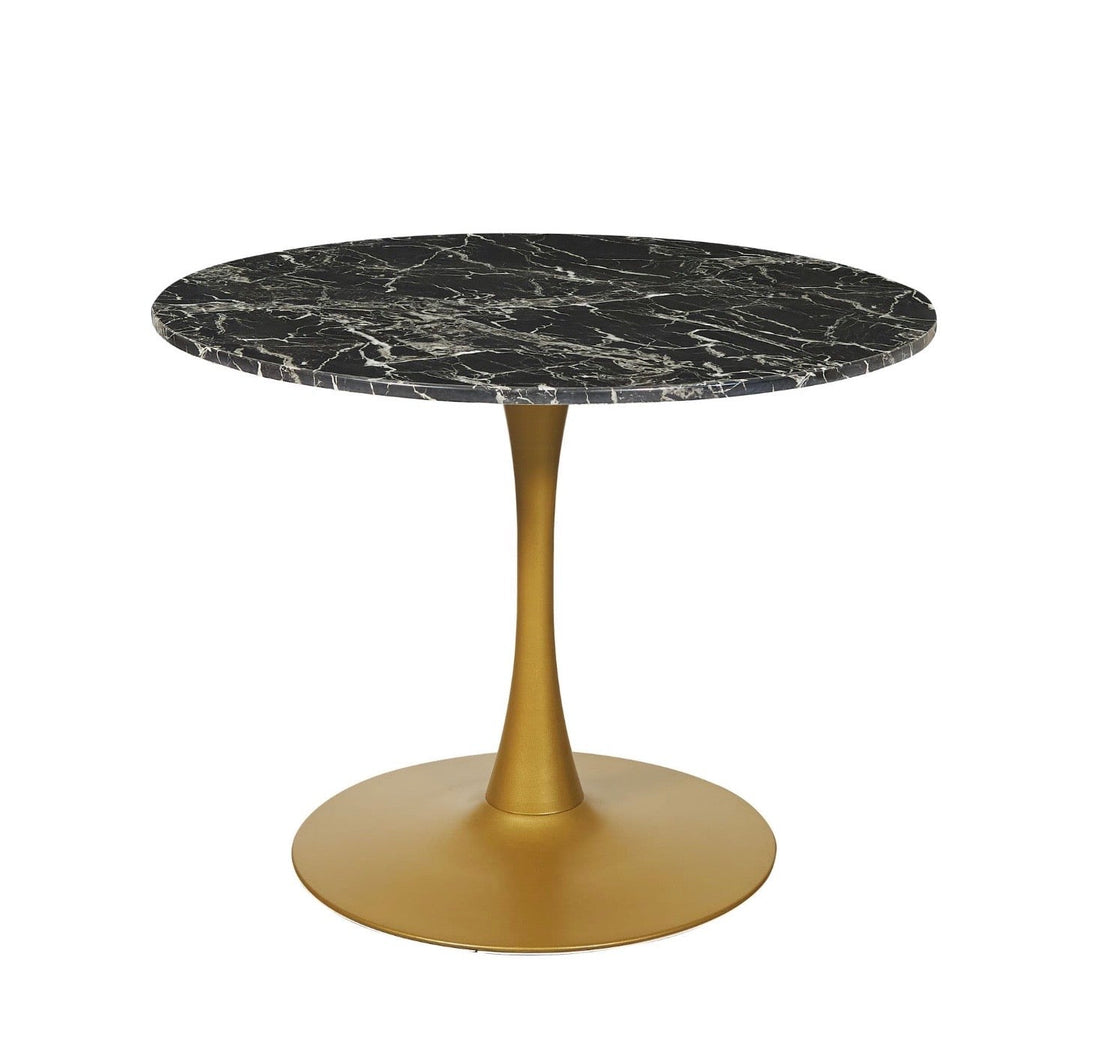Modern Black Round Artificial Marble Dining Table with Gold base 100cm - The Outlet Home
