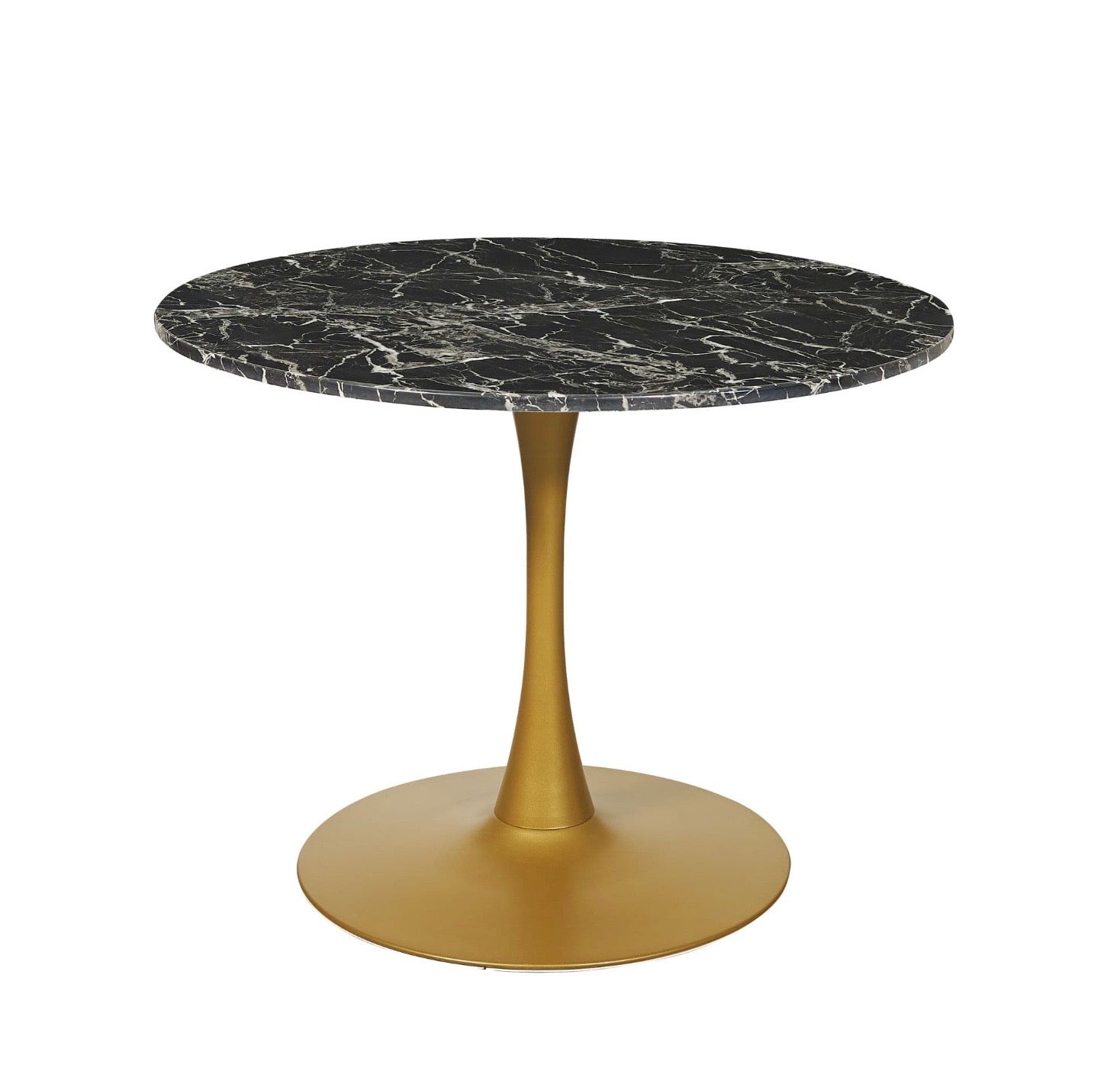 Modern Black Round Artificial Marble Dining Table with Gold base 100cm - The Outlet Home