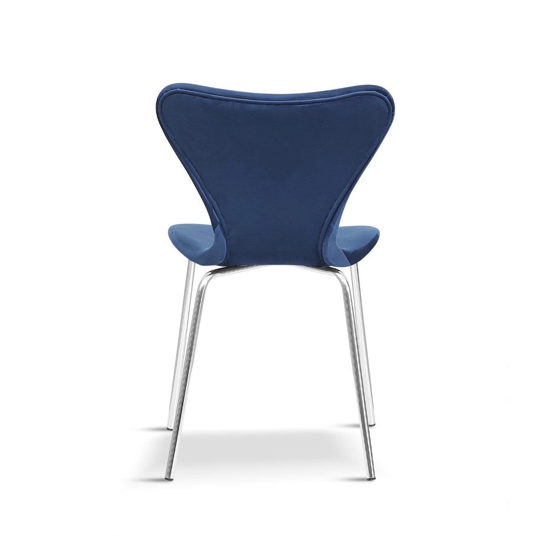 Modern Velvet Navy Blue Stackable Dining Chair with Silver legs x 2 - The Outlet Home