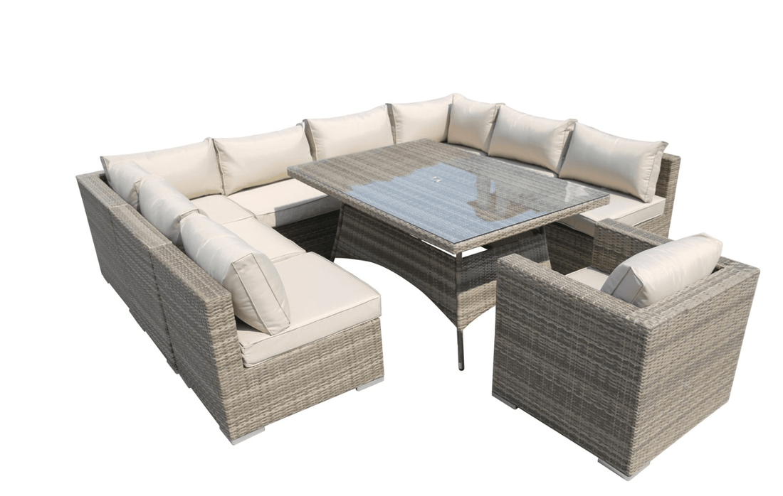 Monaco 9 Seat Sofa Dining Set with Arm Chair - Natural - The Outlet Home
