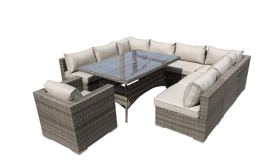 Monaco 9 Seat Sofa Dining Set with Arm Chair - Natural - The Outlet Home