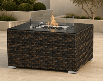 NAPLES COFFEE FIRE-PIT TABLE – BROWN &amp; BLACK RATTAN - The Outlet Home