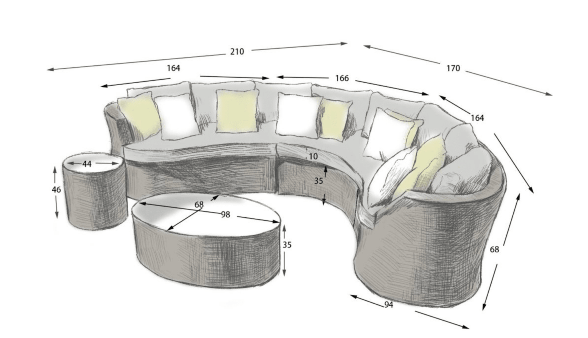 Naples Curved Sofa Set Grey - The Outlet Home