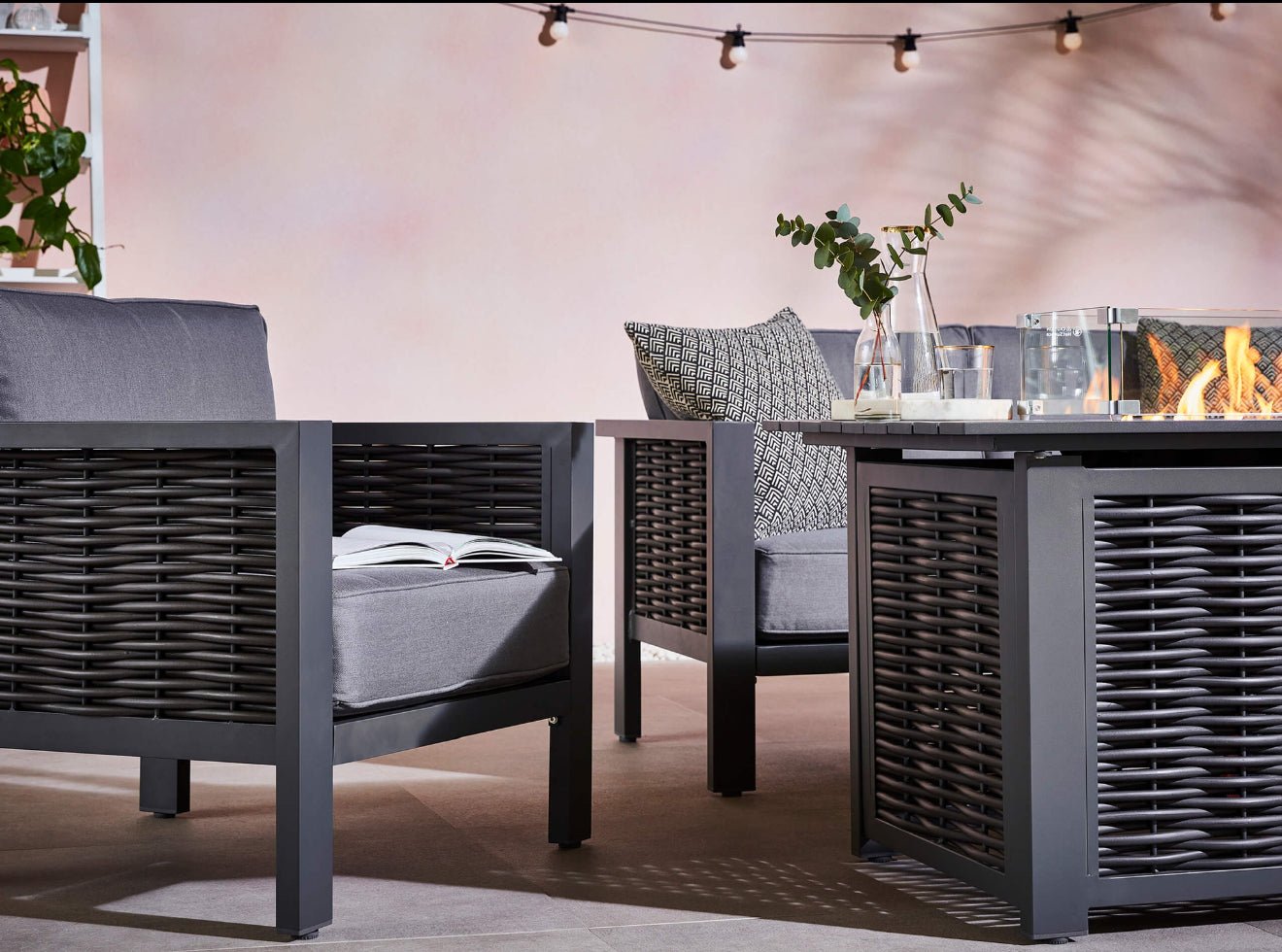 Oslo Aluminium Sofa Set with Fire Pit Table Sofa Firepit Grey - The Outlet Home