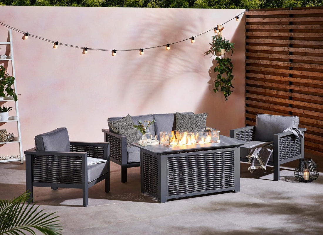 Oslo Aluminium Sofa Set with Fire Pit Table Sofa Firepit Grey - The Outlet Home