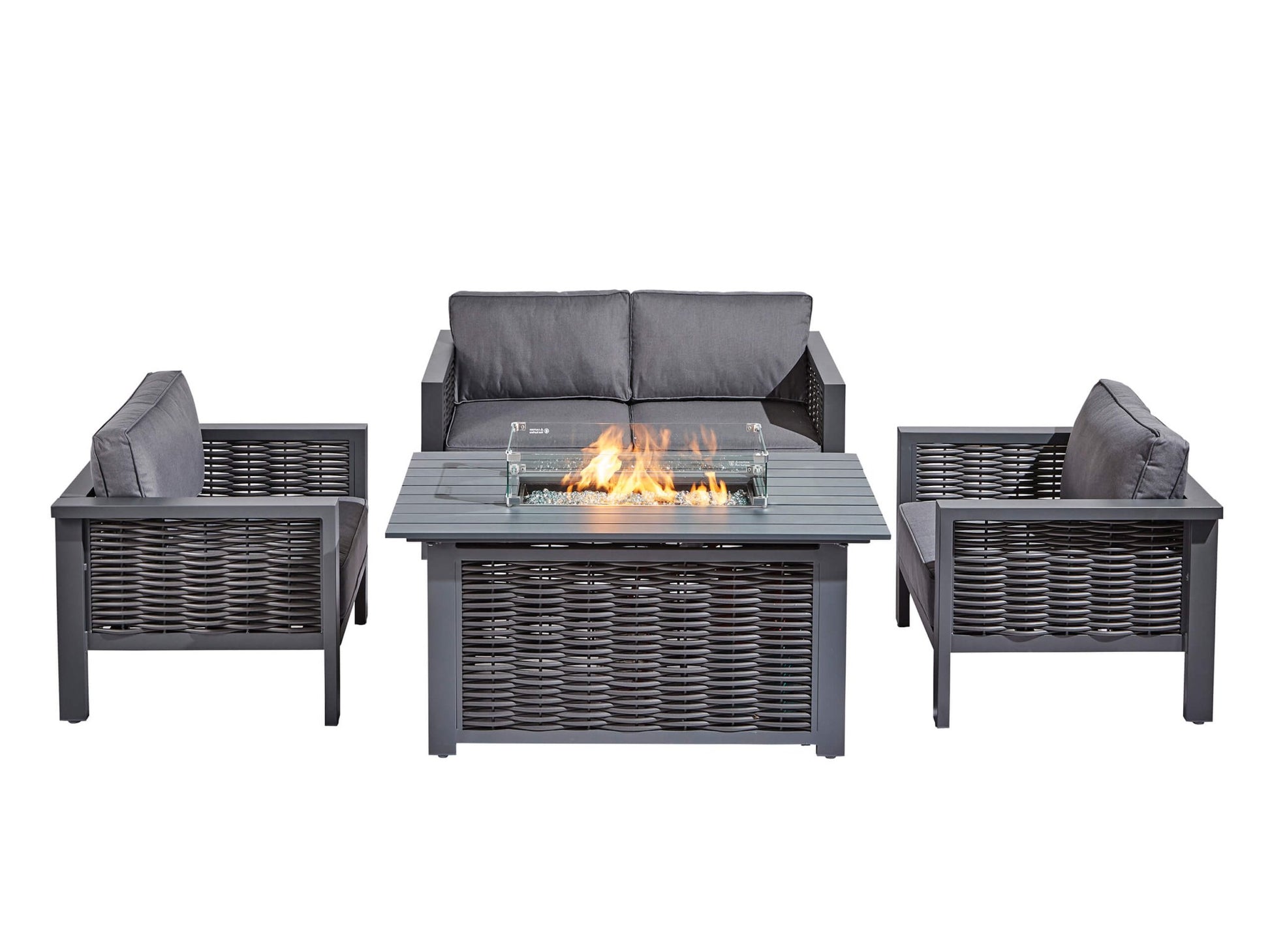 Oslo Aluminium Sofa Set with Fire Pit Table Sofa Firepit Grey - The Outlet Home