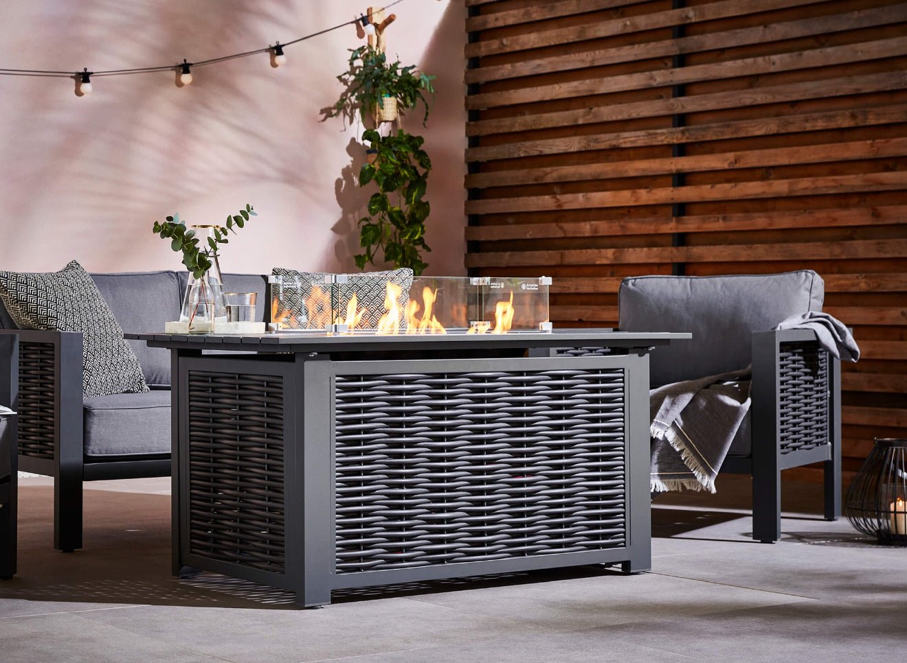 Oslo Aluminium Sofa Set with Fire Pit Table Sofa Firepit Grey - The Outlet Home
