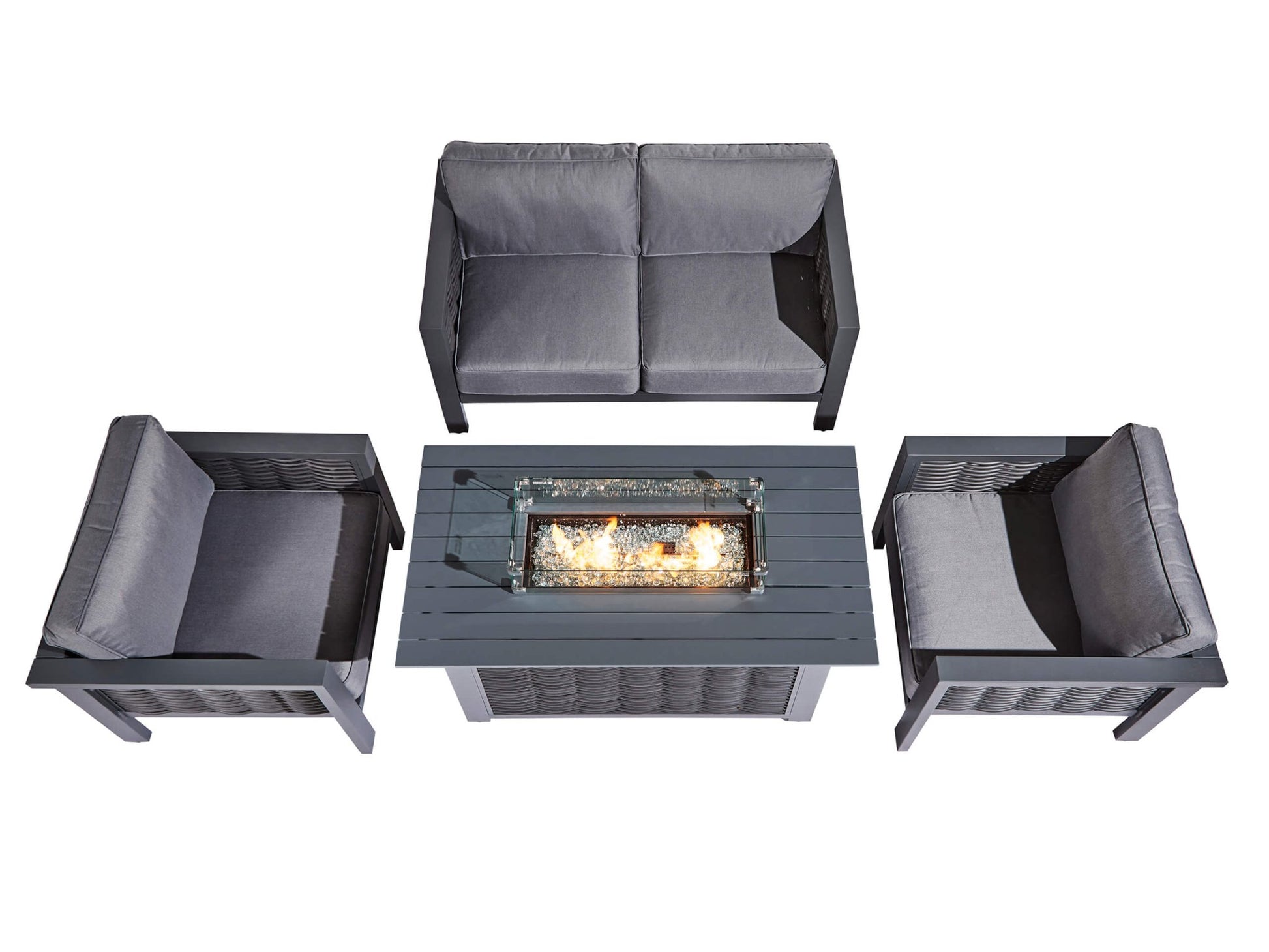 Oslo Aluminium Sofa Set with Fire Pit Table Sofa Firepit Grey - The Outlet Home