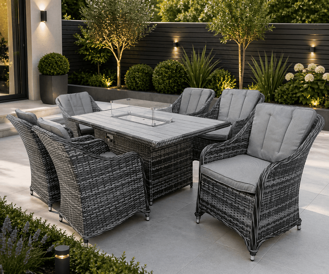 Oxford 6 Seat Fire Pit Dining Set - The Outlet Home