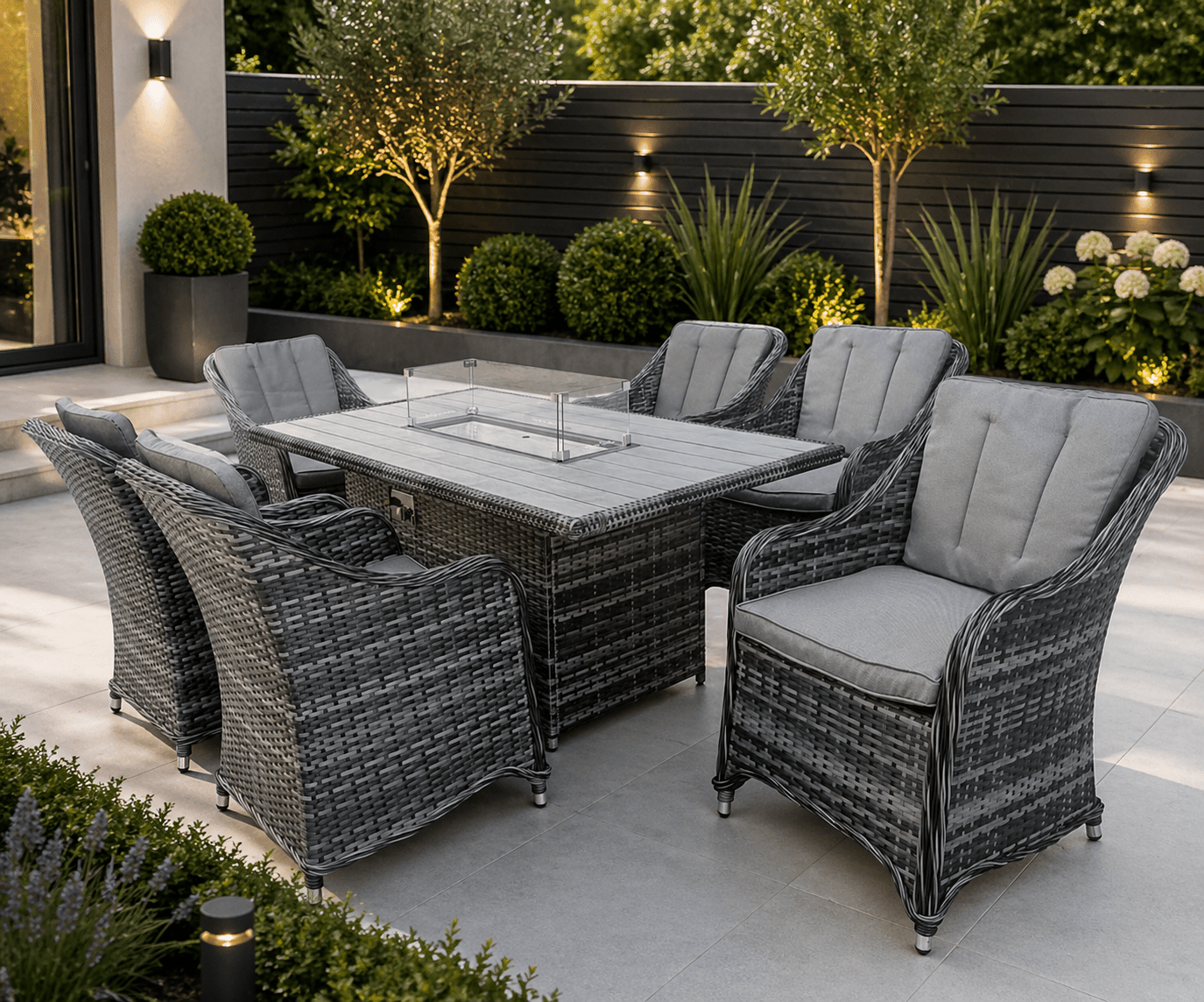 Oxford 6 Seat Fire Pit Dining Set - The Outlet Home