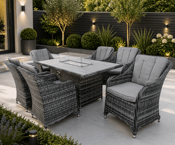 Oxford 6 Seat Fire Pit Dining Set - The Outlet Home