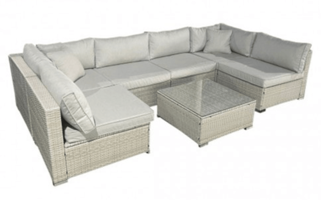 Palma Rattan U Shaped Grey Sofa + Glass Coffee Table - The Outlet Home