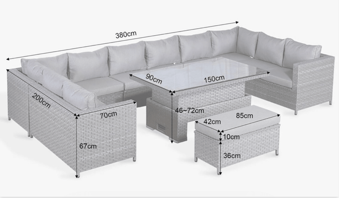 Paris U Shape Sofa Set with Rise & Fall Dining Table - The Outlet Home