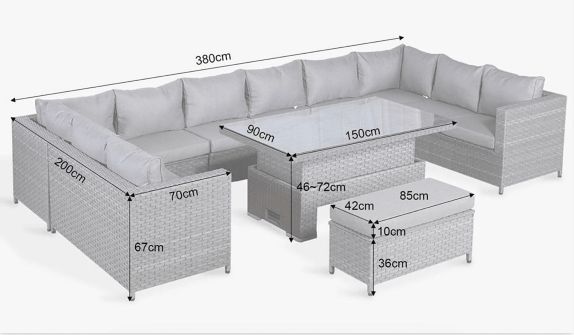 Paris U Shape Sofa Set with Rise & Fall Dining Table - The Outlet Home